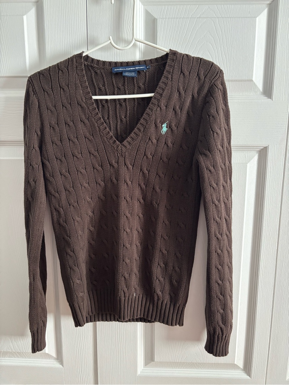 Ralph Lauren women’s Chocolate Brown Cable V-Neck Sweater